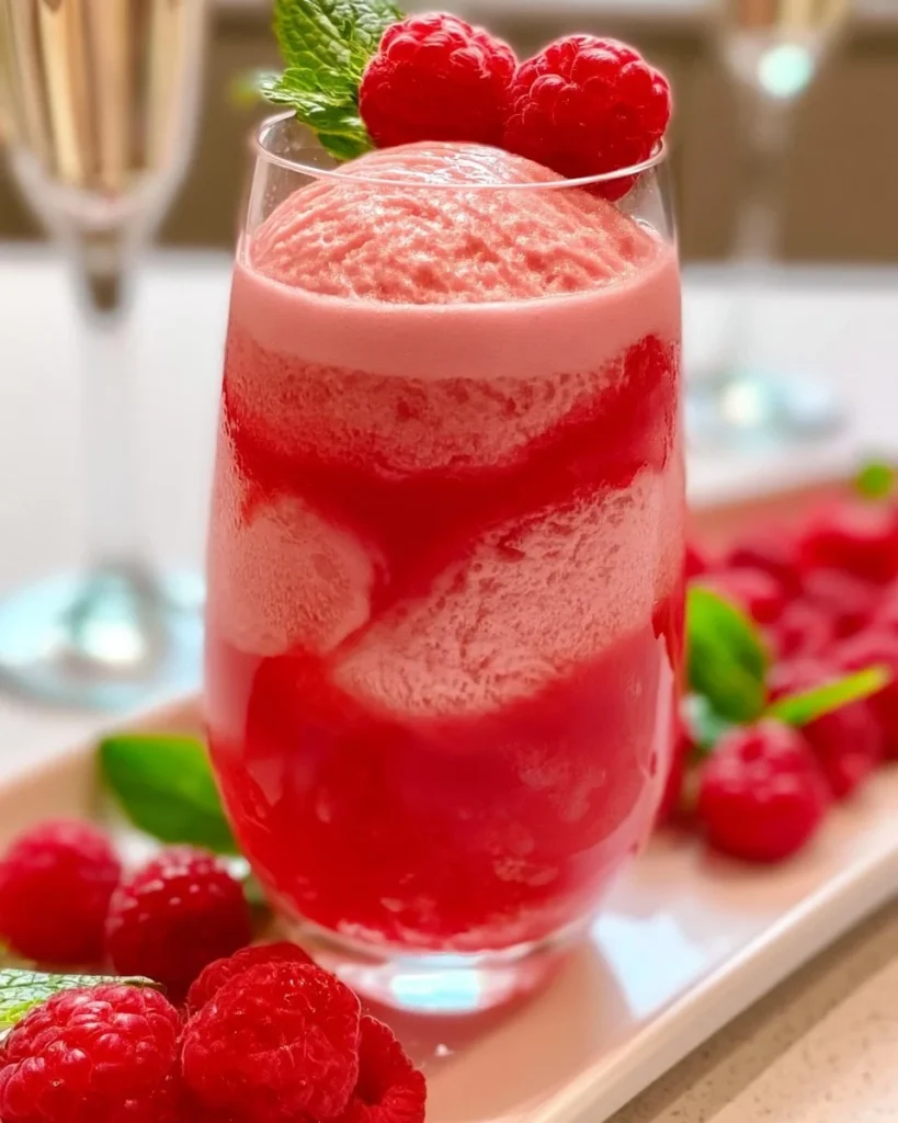 Champagne Float with ice cream served in a festive glass