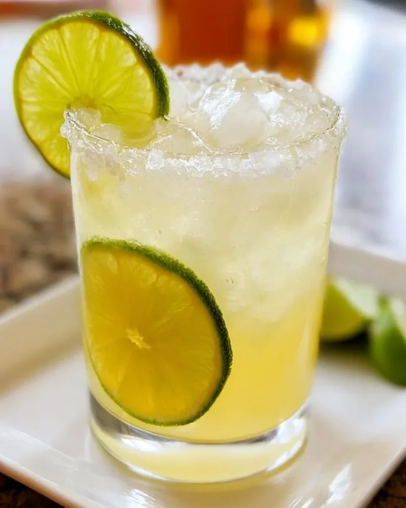 Classic Margarita cocktail with lime and salt on the rim