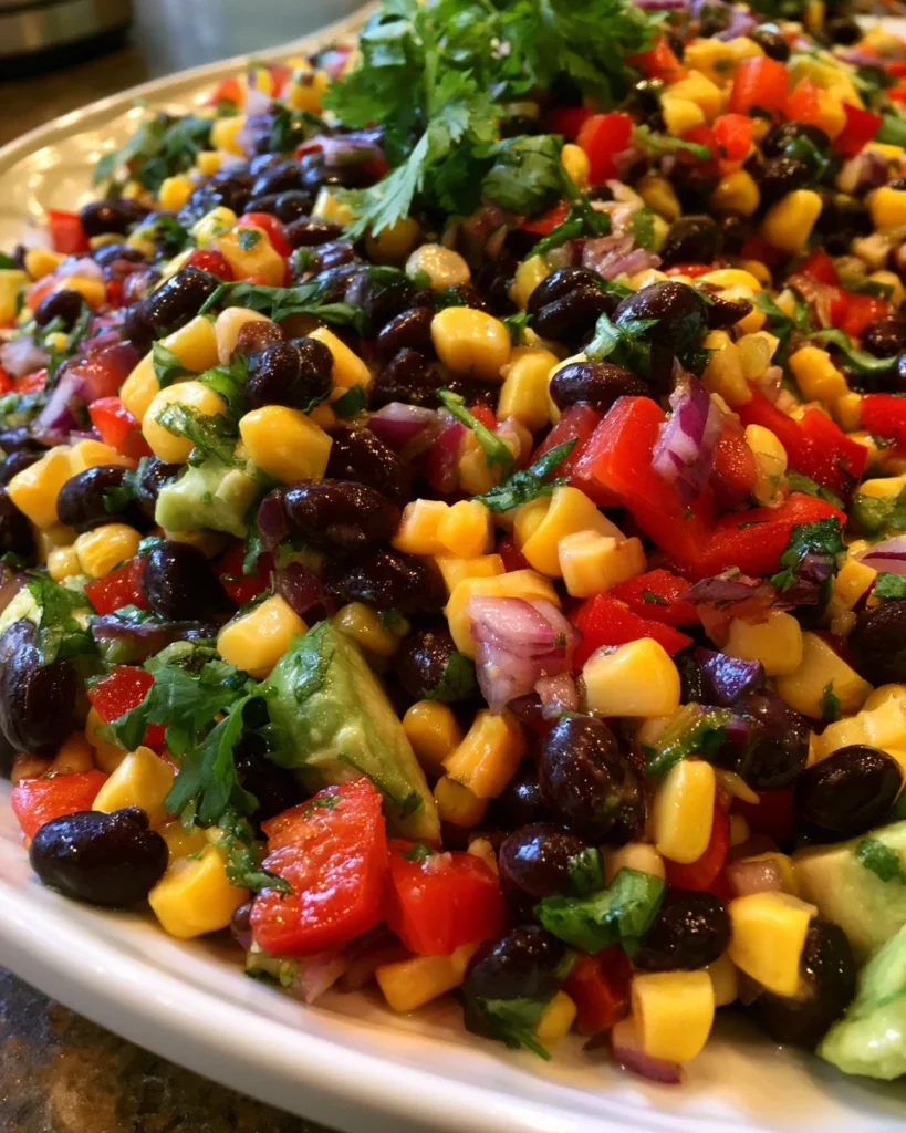 Vibrant Corn and Black Bean Salad with fresh ingredients and colorful veggies
