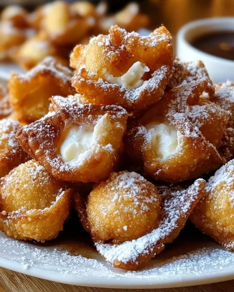 Plate of delicious creamy dessert wontons with a sweet filling