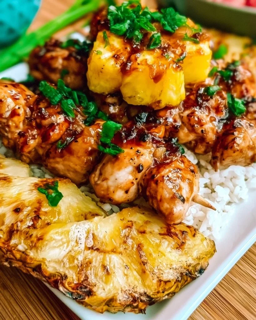 Grilled teriyaki chicken skewers on a barbecue grill