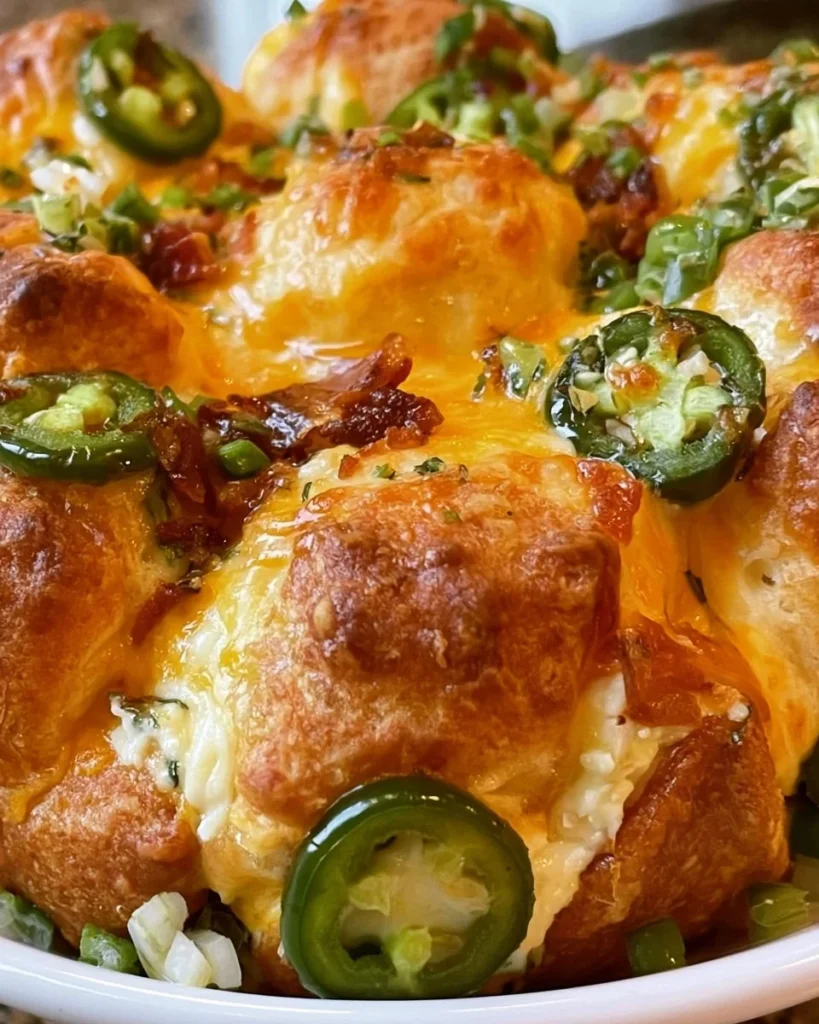 Jalapeño Popper Monkey Bread topped with cheese and jalapeños.
