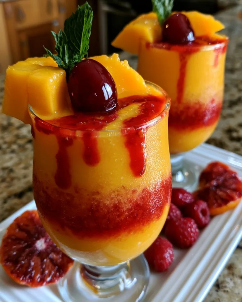 Kiss on the Lips cocktail garnished with fruit in a stylish glass
