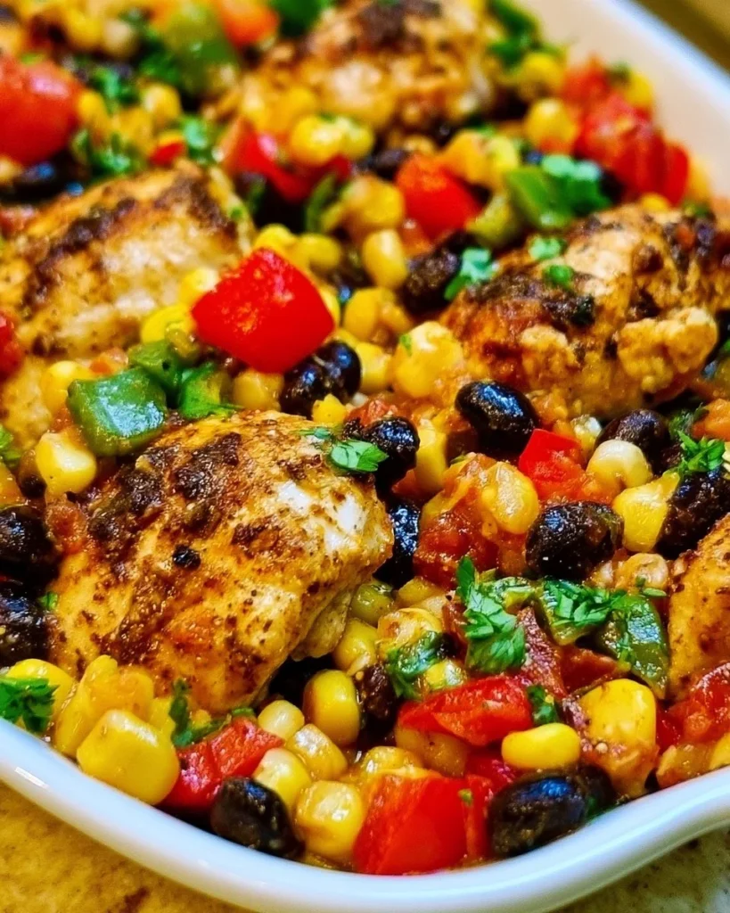Delicious One Pan Mexican Chicken with vibrant spices and toppings