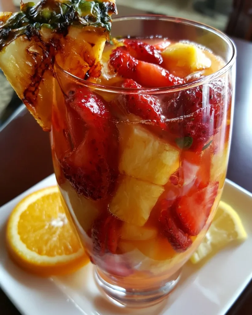Refreshing Pineapple Strawberry Sangria with sliced fruits
