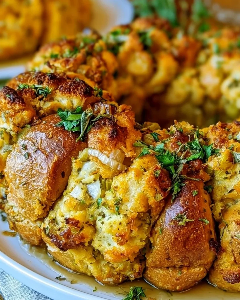 Homemade Pull Apart Stuffing Ring served on a festive table