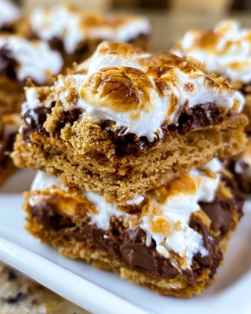 Delicious S'mores Cookie Bars with chocolate, marshmallows, and graham crackers