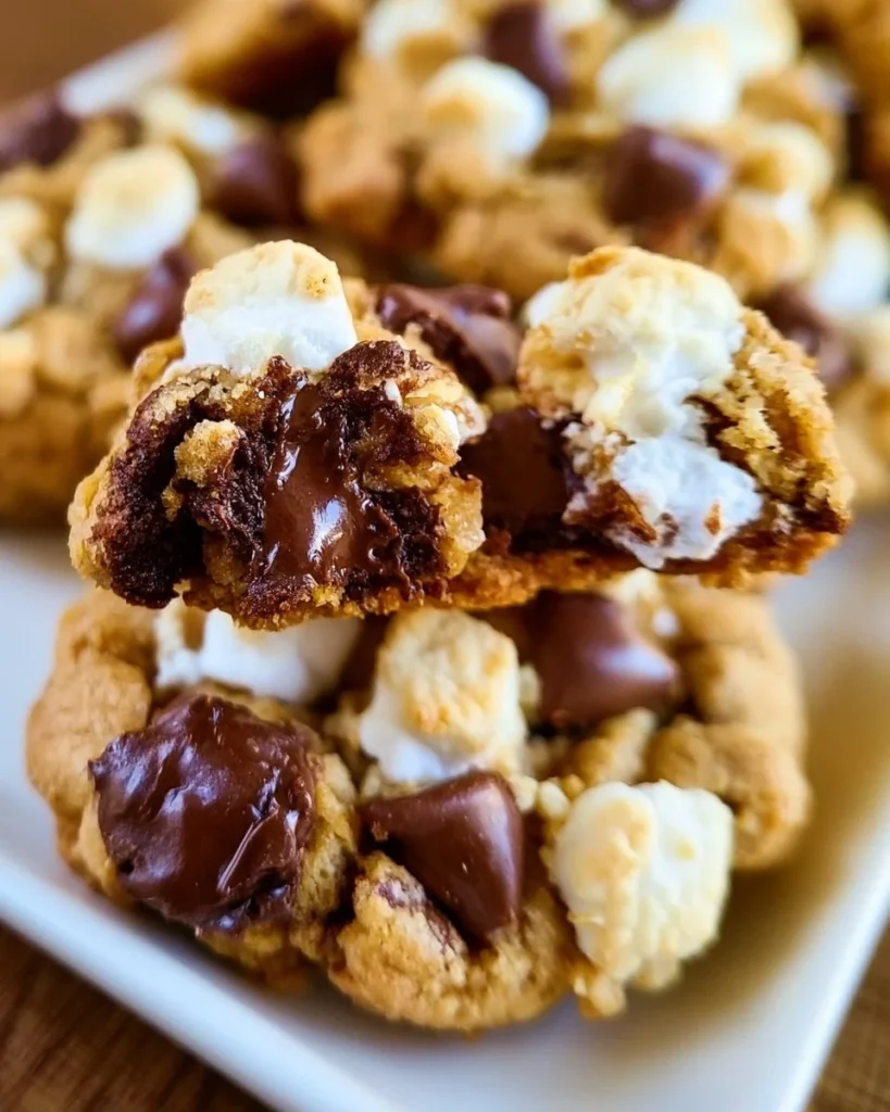 Delicious homemade S'mores Cookies with chocolate and marshmallows.