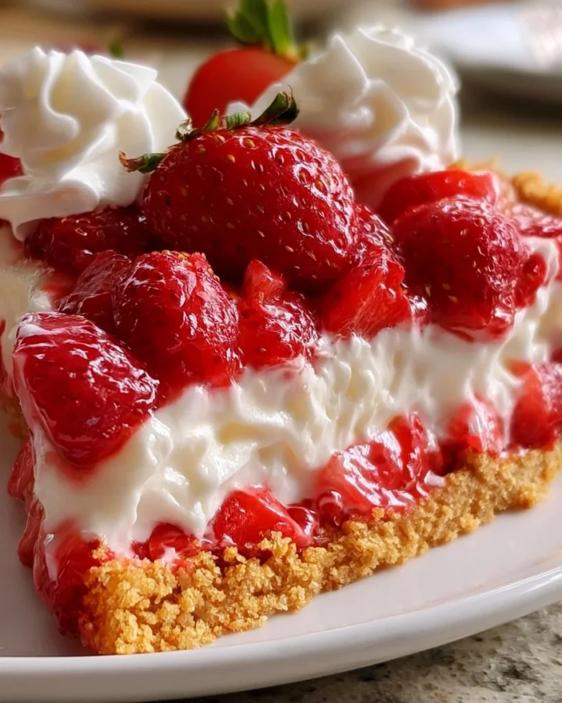 Delicious Strawberry Icebox Pie with fresh strawberries and whipped cream