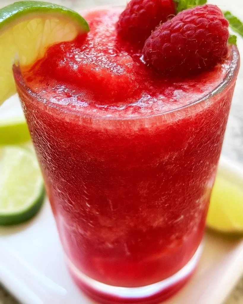 Chilled Watermelon Vodka Slush in a glass with mint garnish