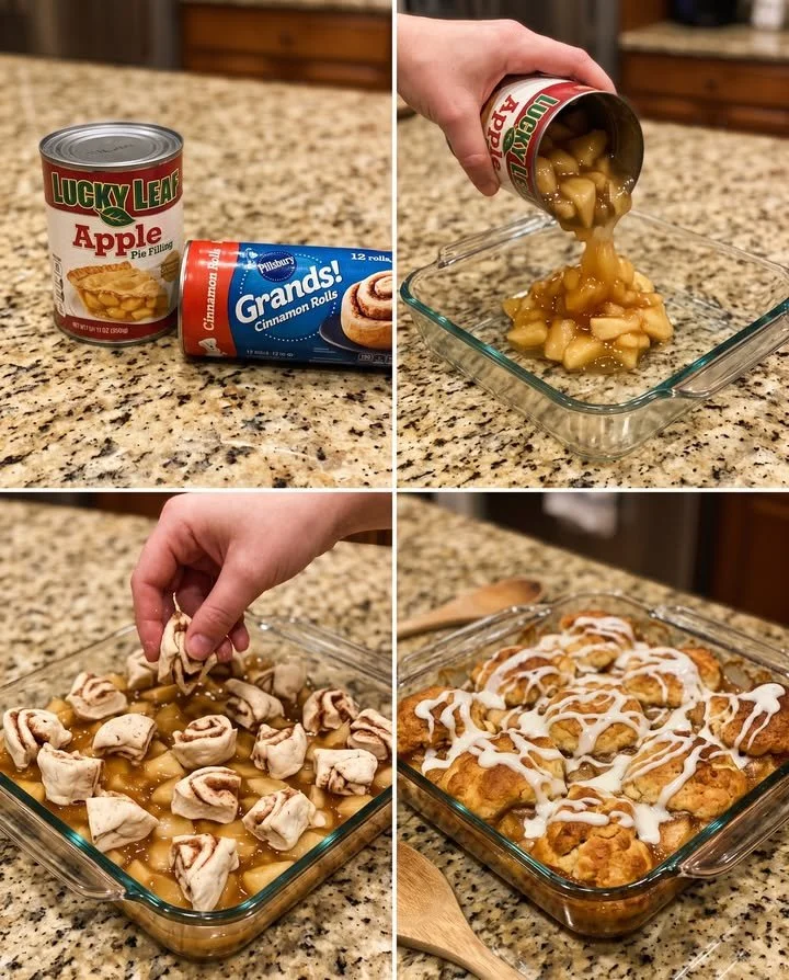 Delicious 2-Ingredient Cinnamon Roll Apple Cobbler fresh out of the oven