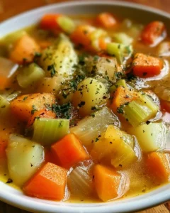 Bowl of 4-vegetable soup made with fresh ingredients