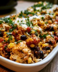 Delicious Crock Pot Fiesta Chicken in a bowl with toppings