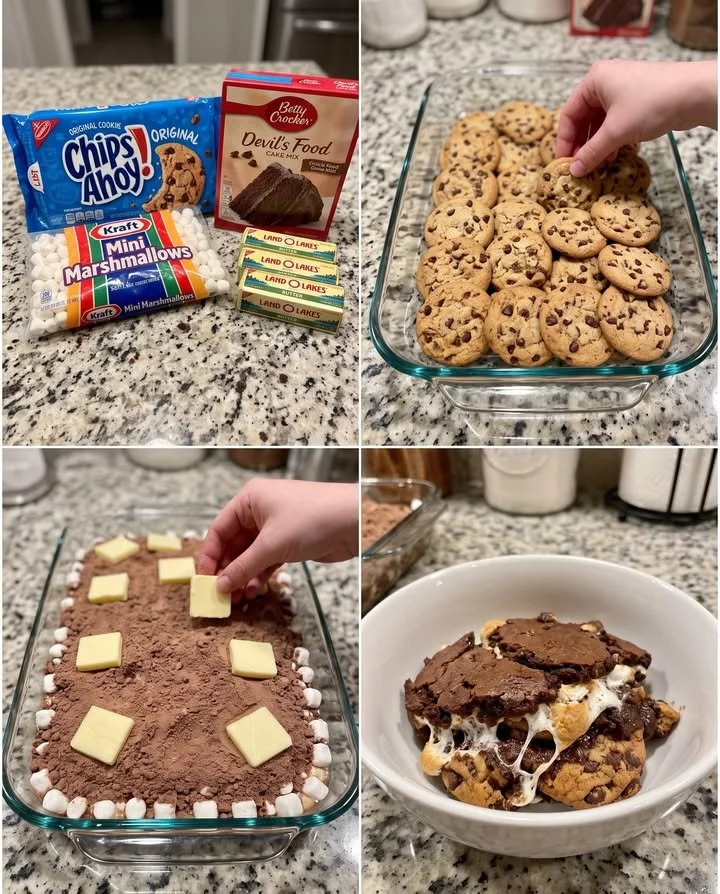 Chips Ahoy! S'mores Dump Cake, a delicious dessert featuring chocolate and marshmallows.