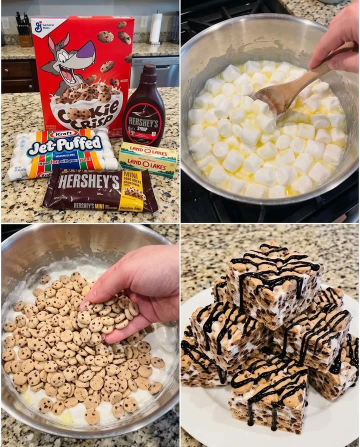 Delicious Cookie Crisp Chocolate Crispy Treats on a plate.