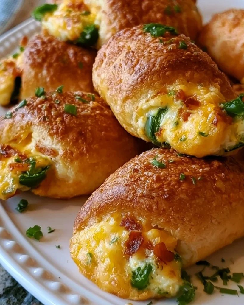Crescent Roll Jalapeno Poppers with cheese and jalapenos on a platter