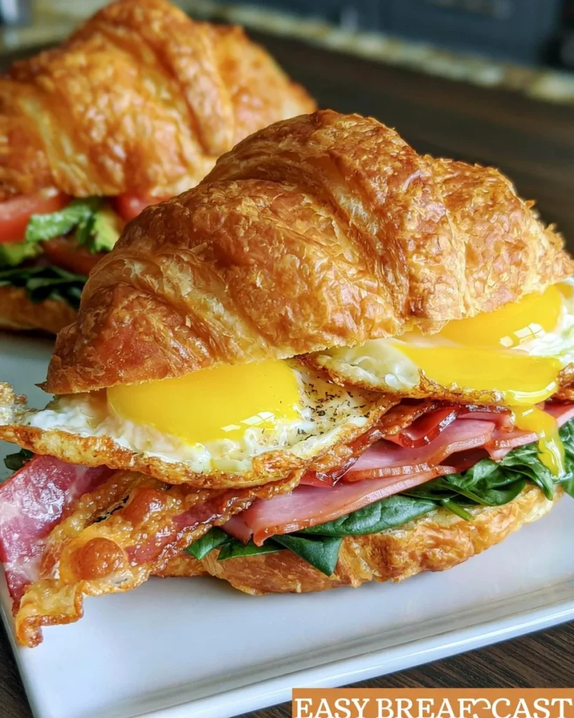 Easy croissant breakfast sandwich with egg and cheese on a plate