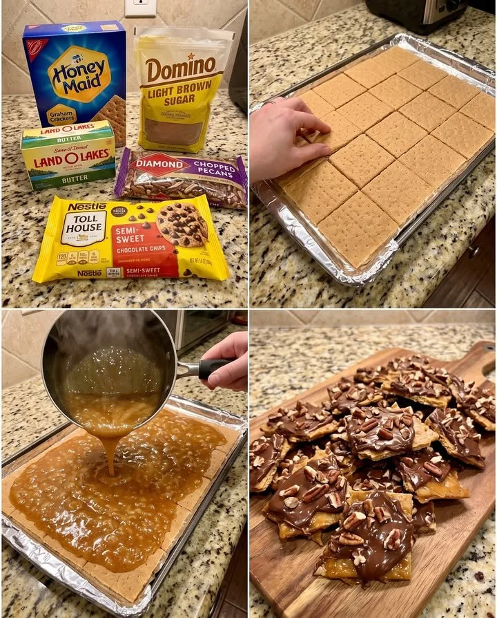 Easy Graham Cracker Toffee recipe with chocolate and nuts