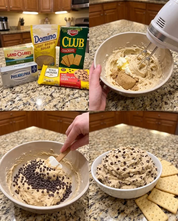 Delicious edible chocolate chip cookie dough dip in a serving bowl