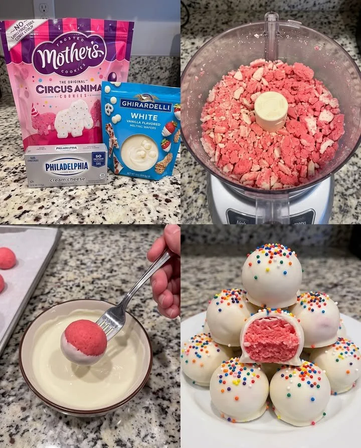 Frosted animal cracker truffles on a decorative plate