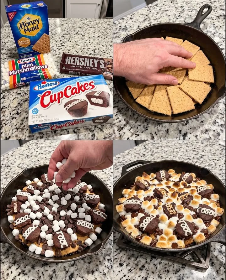 Delicious CupCake S'mores Nachos topped with marshmallows and chocolate drizzle