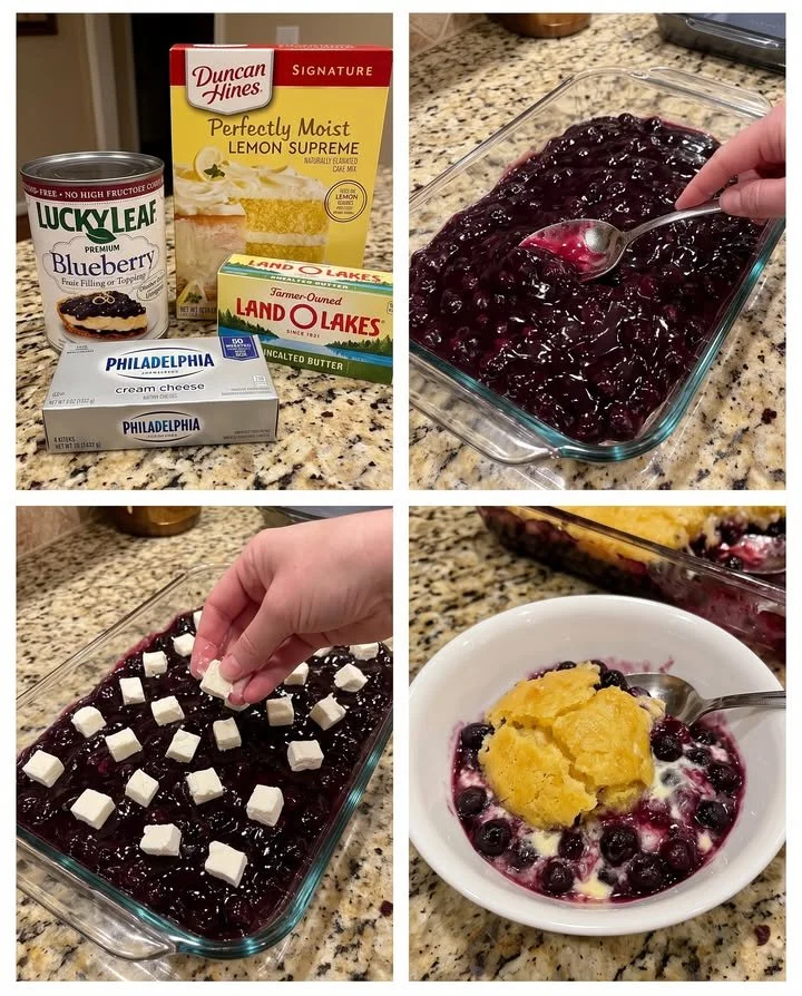Delicious Lemon Blueberry Dump Cake with fresh blueberries and lemon zest.