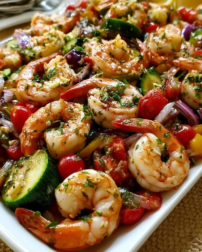Delicious Mediterranean Shrimp served with herbs and spices