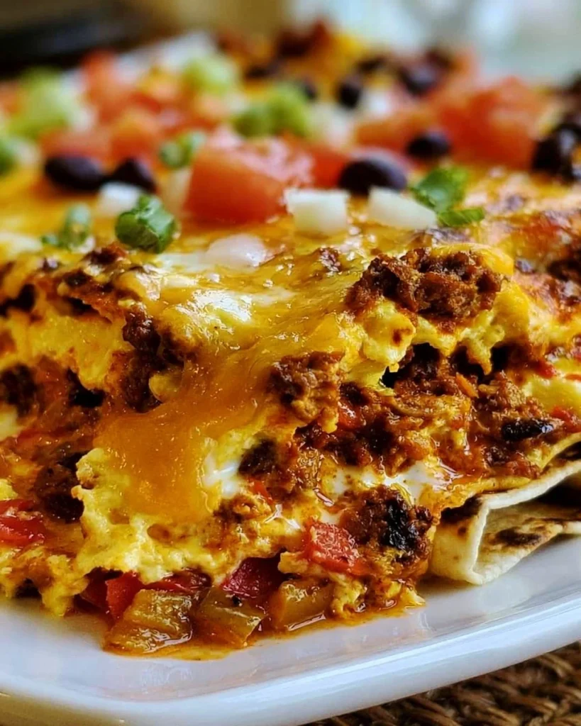 Mexican Breakfast Casserole with eggs, cheese, and spices
