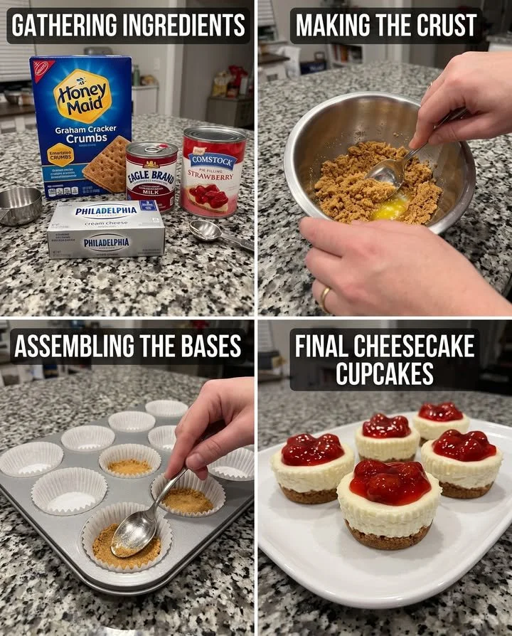 No-bake strawberry cheesecake cupcakes topped with fresh strawberries