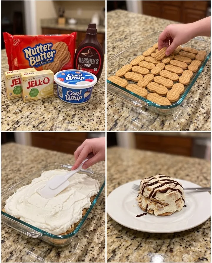 Delicious Nutter Butter Icebox Cake layered with whipped cream and peanut butter