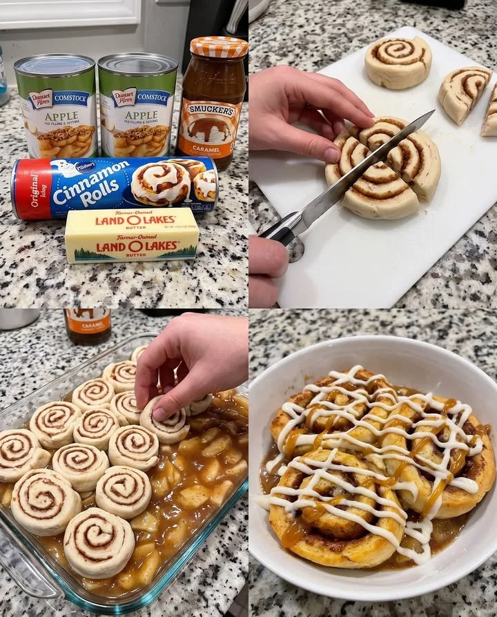 Pillsbury cinnamon roll apple cobbler topped with crispy cinnamon and apples