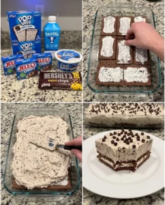 Delicious Pop-Tarts Cookies & Cream Icebox Cake layered with cream and cookies
