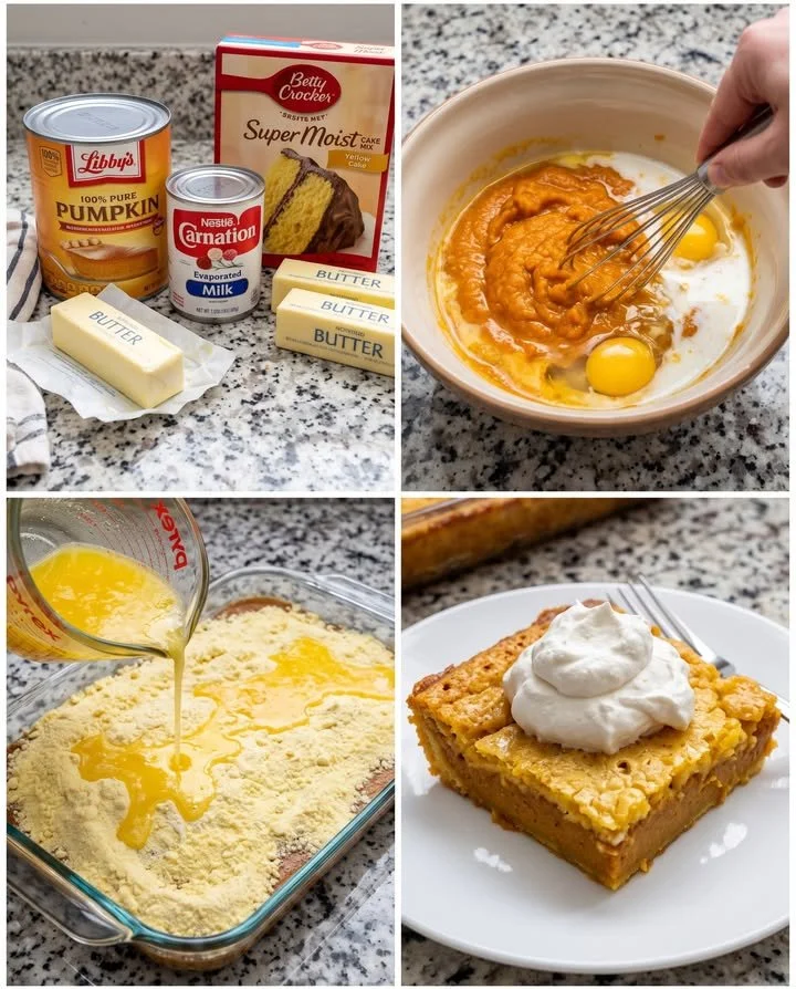 Delicious Pumpkin Spice Dump Cake topped with whipped cream