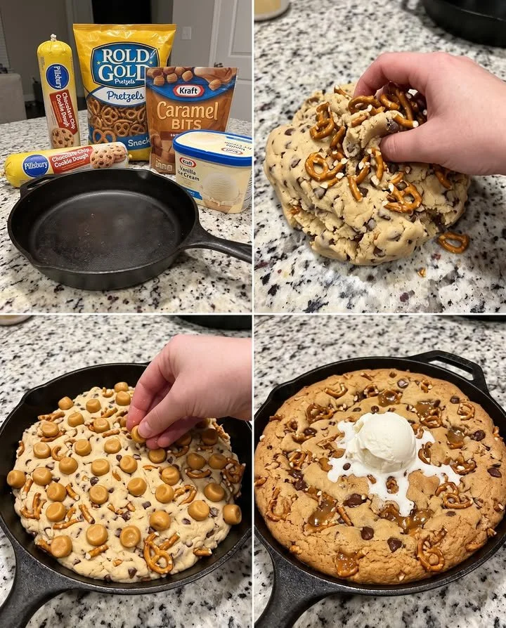 Delicious Rold Gold Chocolate Caramel Skillet Cookie served warm