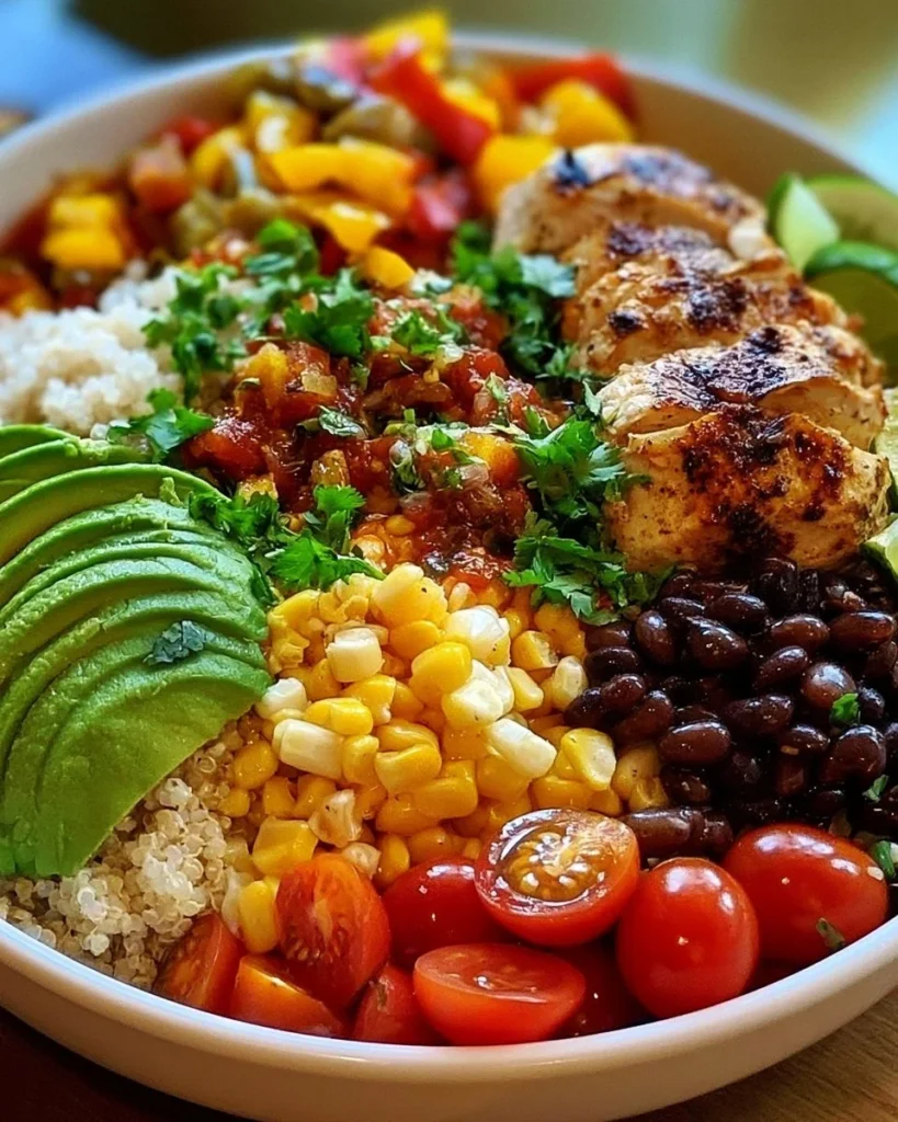 Southwest Chicken Bowl with colorful ingredients and spices