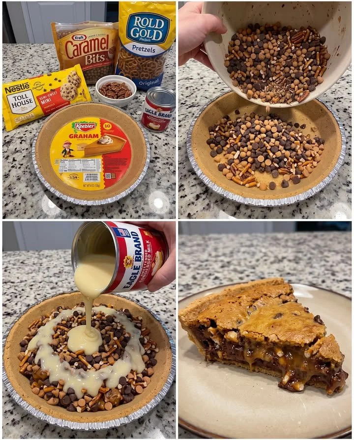 Slice of Texas Trash Pie showcasing chocolate and nut toppings.