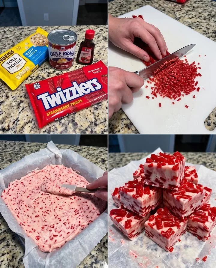 Twizzlers Strawberry Creamsicle Fudge dessert on a colorful plate