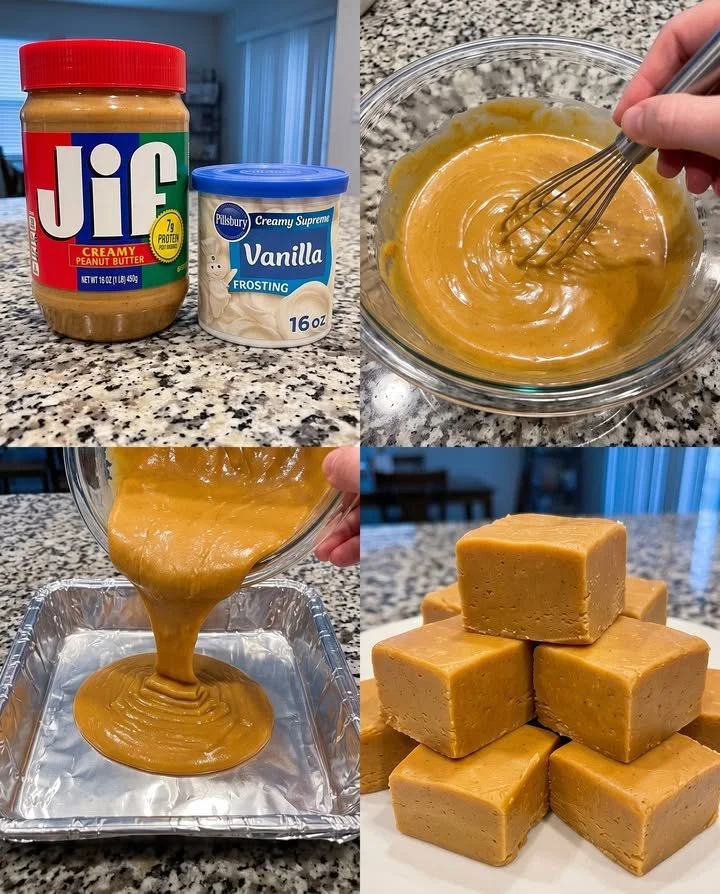 Delicious 2-ingredient peanut butter fudge squares on a plate