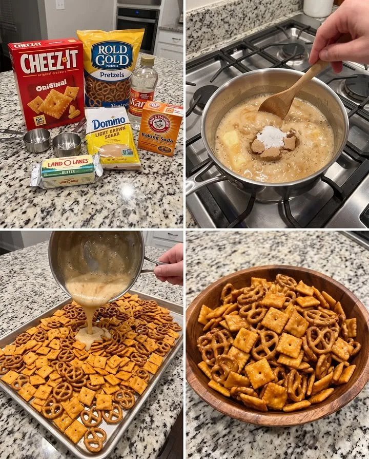Cheez-It Caramel Snack Mix packaging with cheese and caramel snack blend.