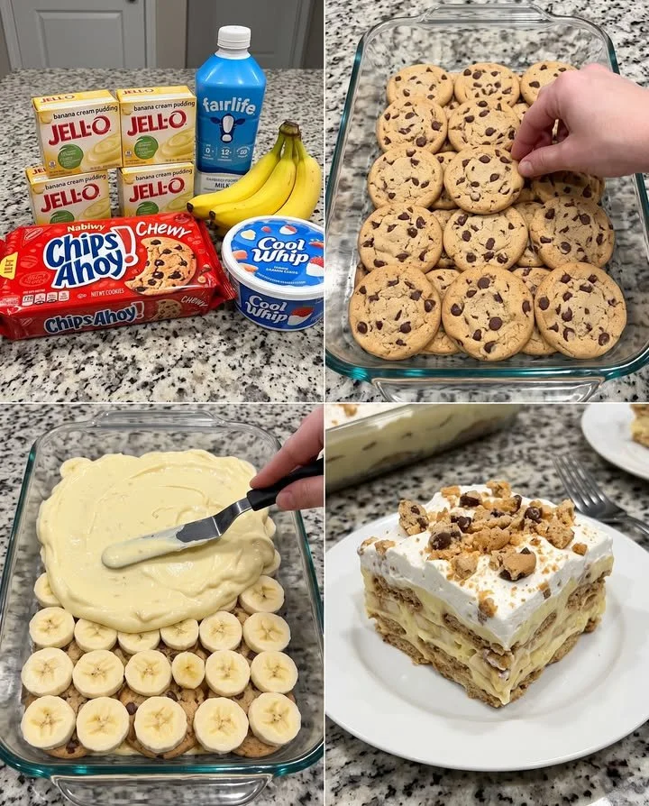 Chips Ahoy! banana pudding icebox cake layered with cookies and pudding