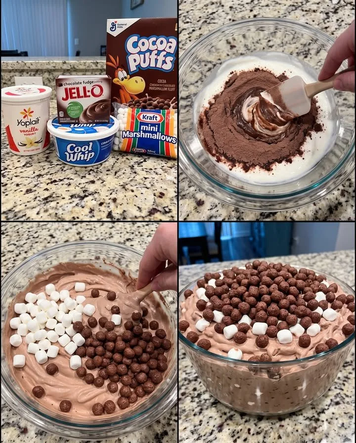 Cocoa Puffs Chocolate Marshmallow Fluff in a bowl, ready to enjoy.