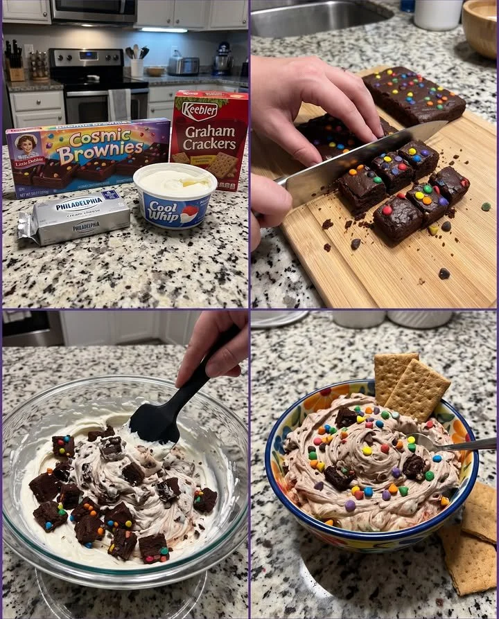 Cosmic Brownie Dessert Dip with chocolate and sprinkles served in a bowl