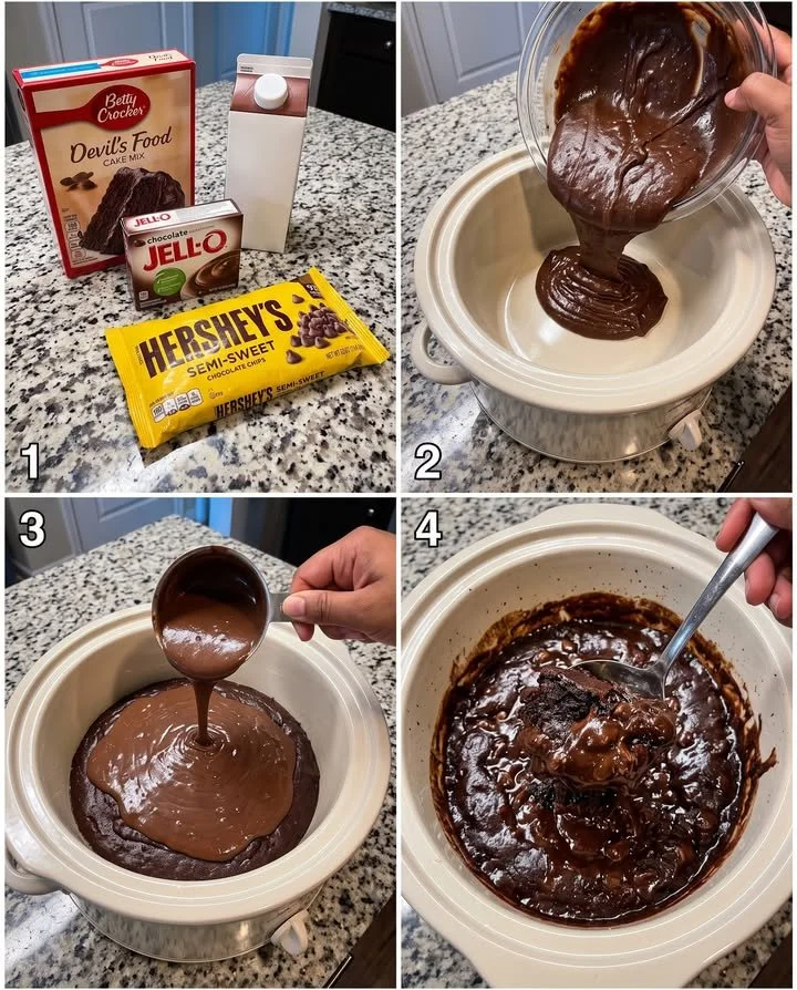 Delicious Crockpot Chocolate Lava Cake with gooey chocolate center