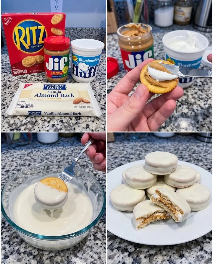 Delicious Fluffernutter Ritz Dips served on a platter with ingredients in the background.