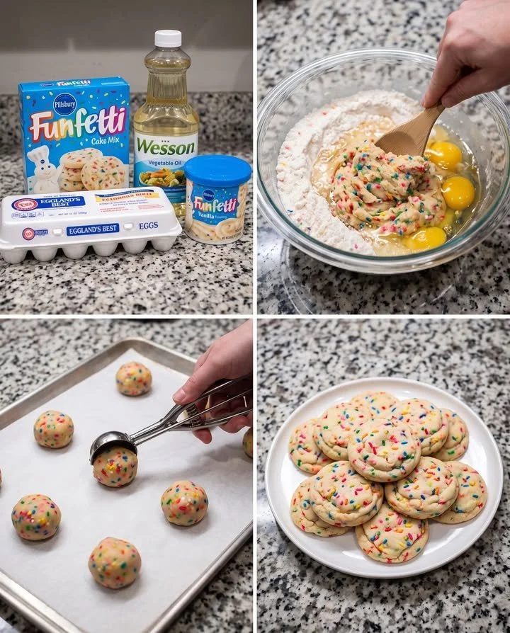 Delicious Funfetti Cake Mix Cookies topped with colorful sprinkles