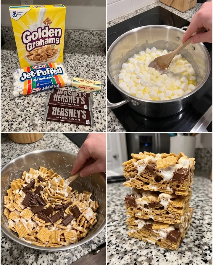 Delicious Golden Grahams S'mores Bars with chocolate and marshmallows