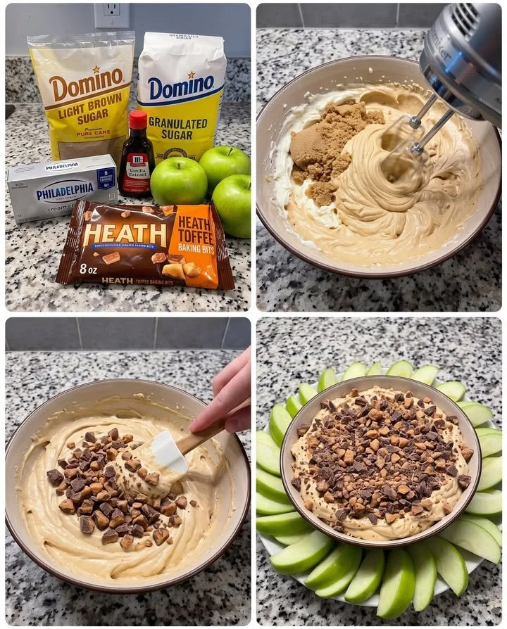 Heath Toffee Apple Dip served with apple slices for dipping