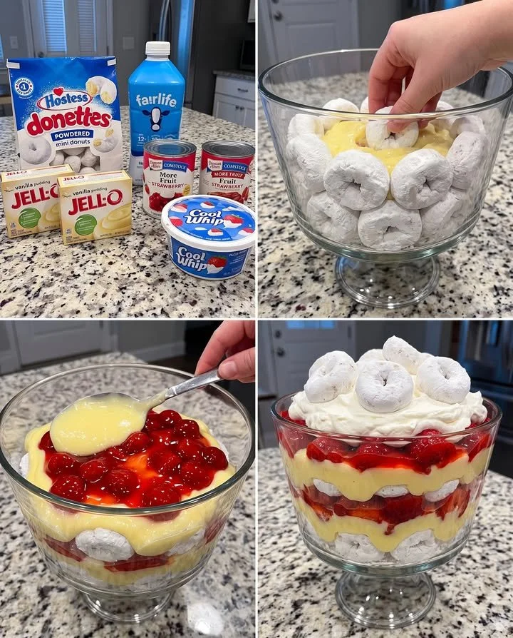 Hostess Donettes Strawberry Shortcake Trifle dessert in a glass