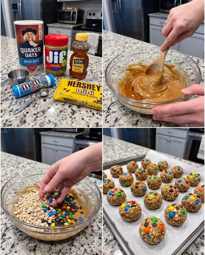 No-bake monster cookie bites with colorful sprinkles and chocolate chips
