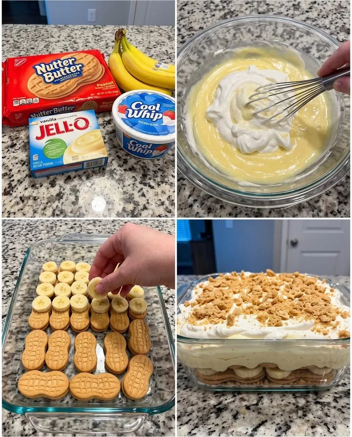 Delicious Nutter Butter Banana Pudding served in a glass with bananas and cookies